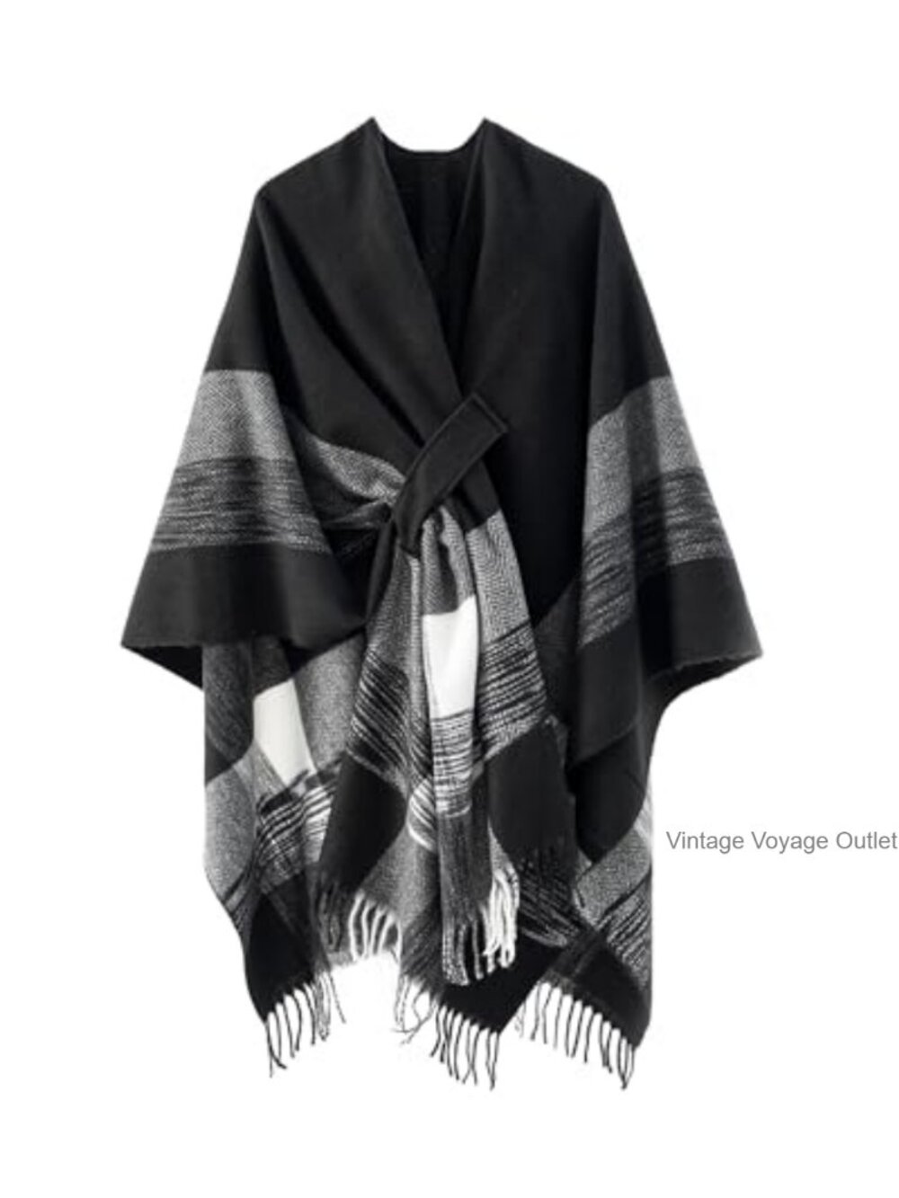 Cross Front Knit Poncho Shawl Wrap Tassel Cape One Size Women